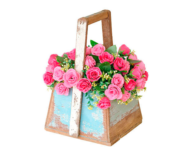 Maletin, bolso madera o mimbre de rosas ramificadas